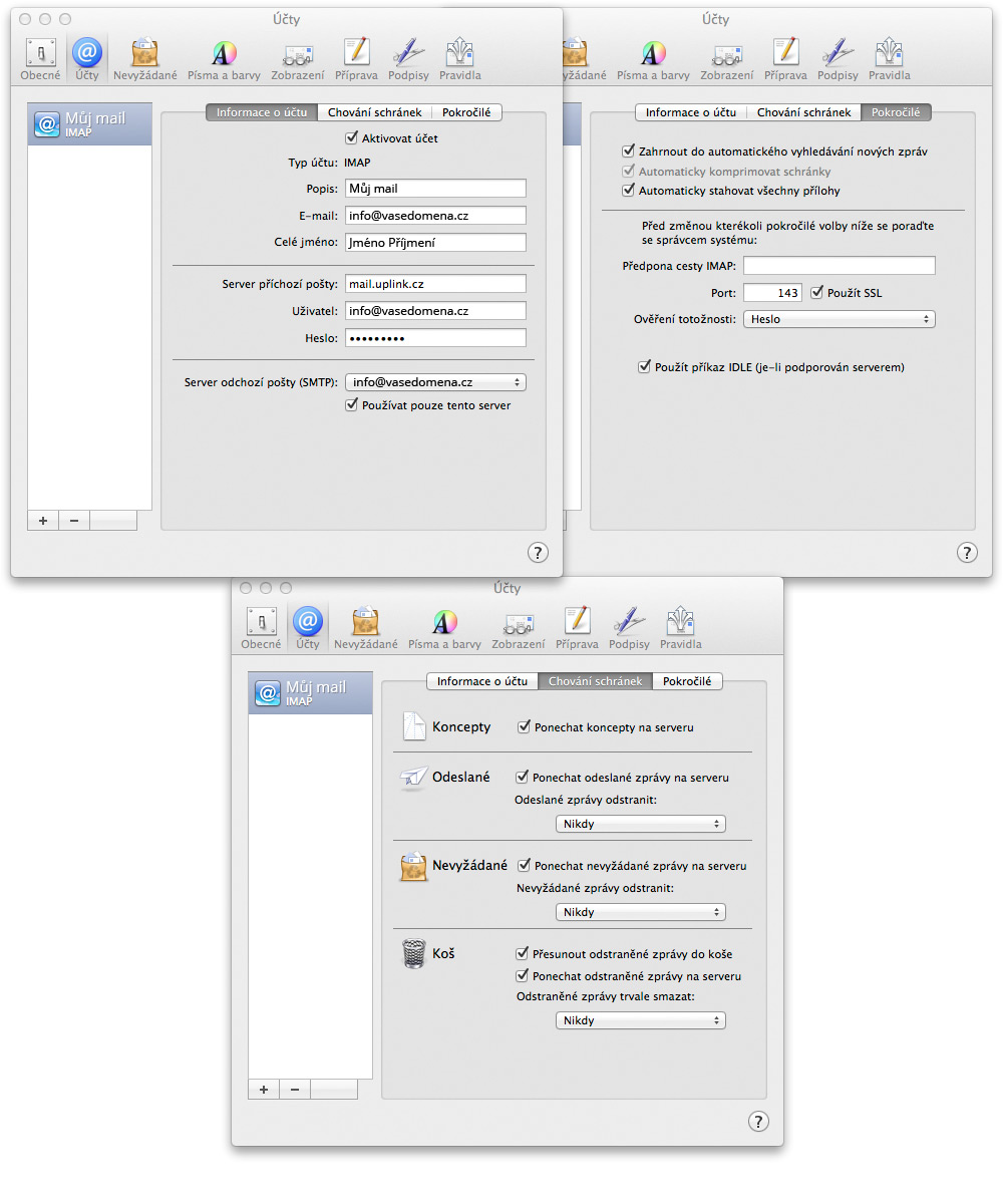 Nastavení aplikace Mail v Mac OS X